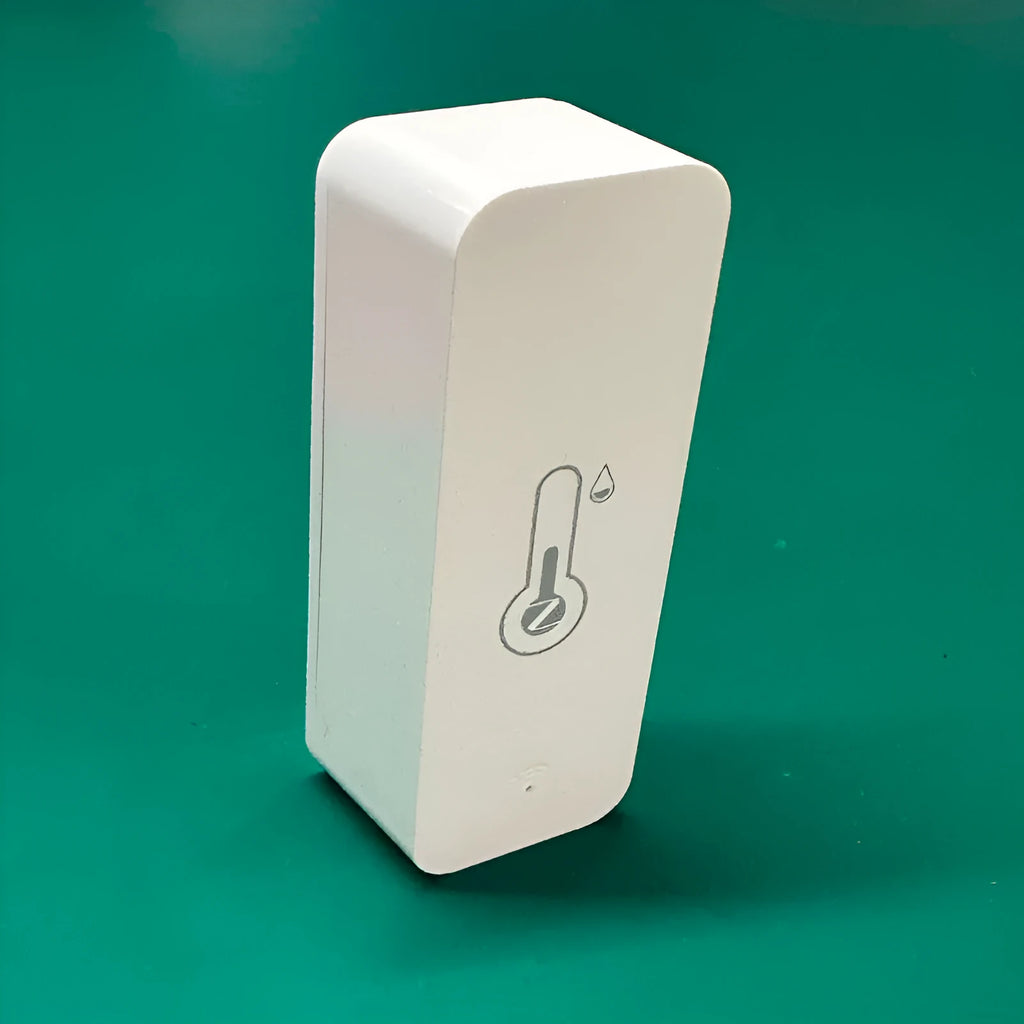 Smart WiFi Zigbee temperature humidity sensor with ABS casing showing wireless connectivity