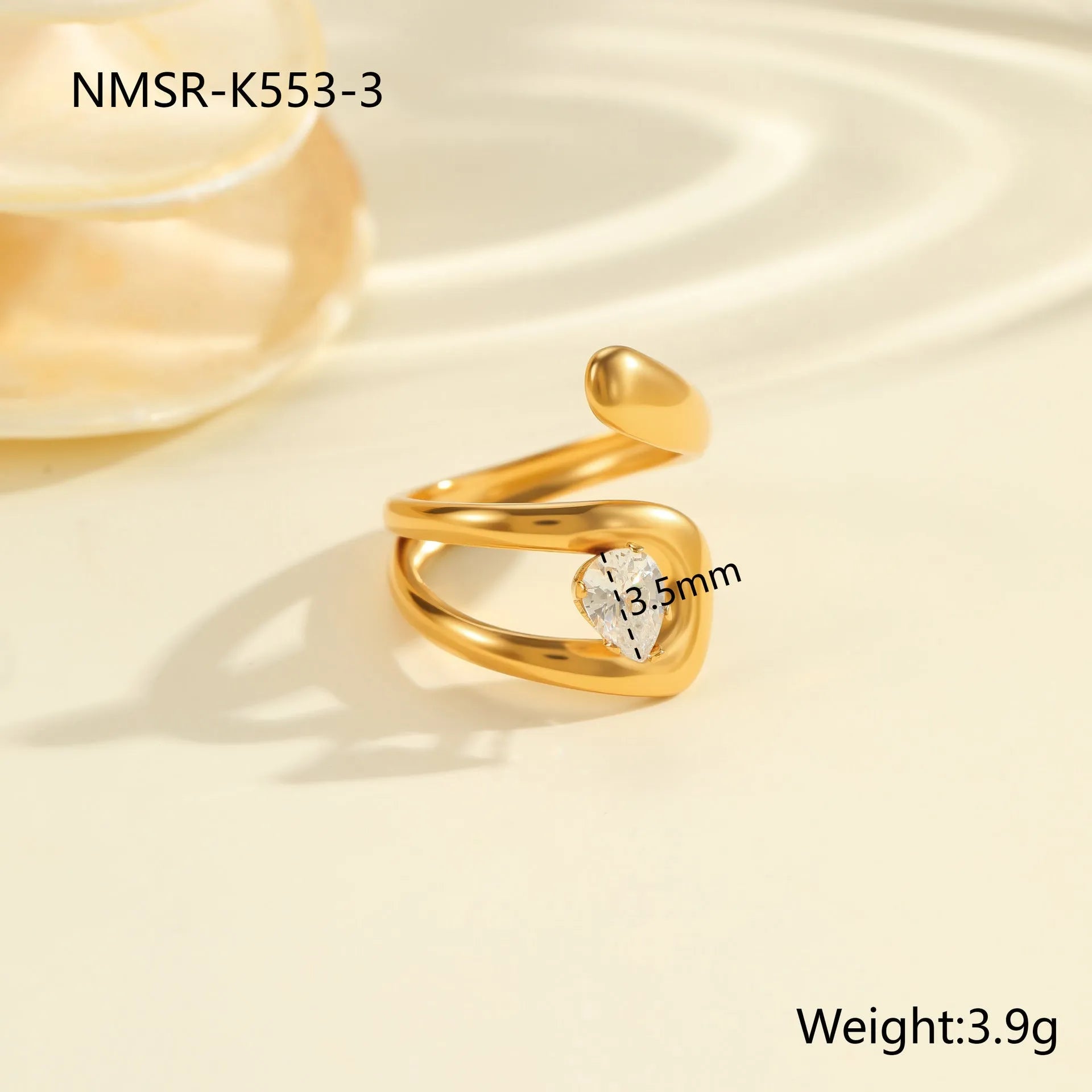 Geometric stainless steel open-mouth zircon ring for women in a silver tone.