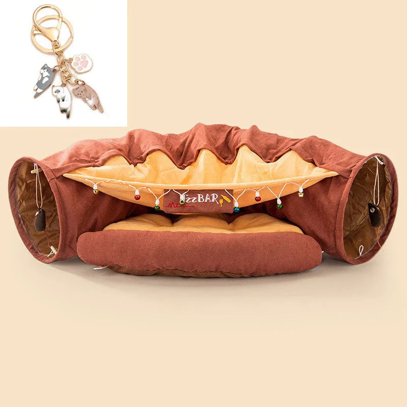 Collapsible cloth cat tunnel in choice of colours showing 45cm diameter and entrance height