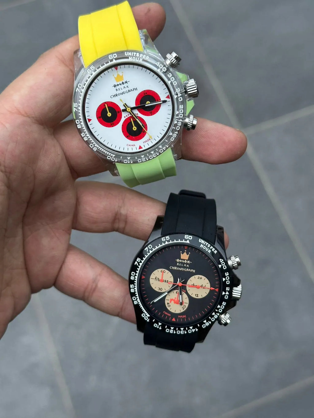 Panda Palette chronograph watch with steel strap, 36mm dial, black or white colour option