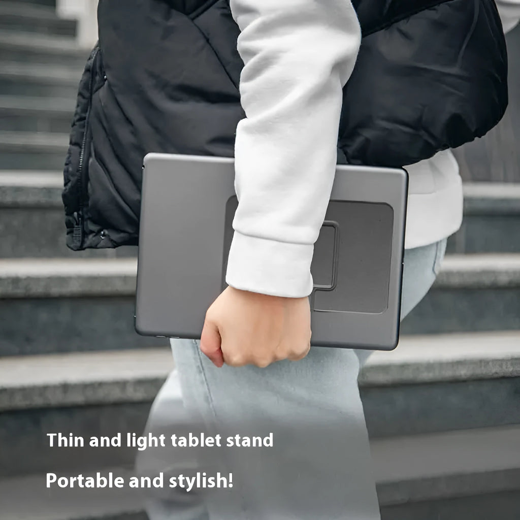 Multi angle lightweight folding magnetic flat bracket for 9.7-13 inch tablet in Oxford dark black with suction cup mount