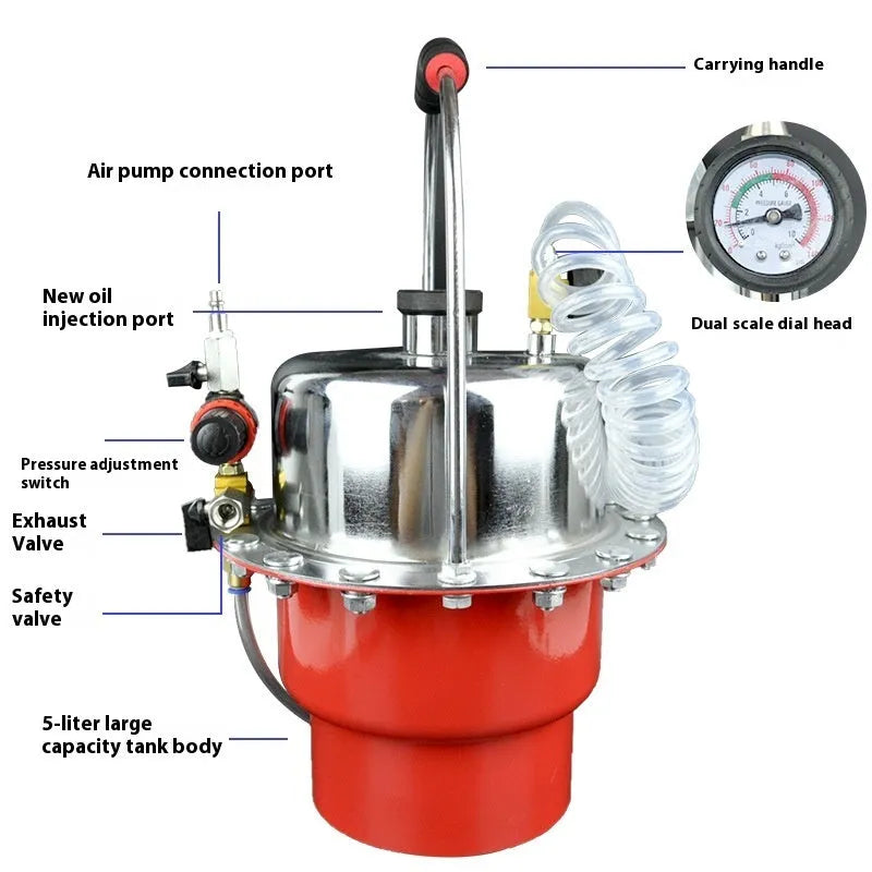 5L pneumatic brake fluid replacement machine with pressure gauge and manual regulator for automotive workshops