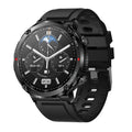Black T30 smartwatch with a silicone strap on a wrist, displaying a health stats screen.