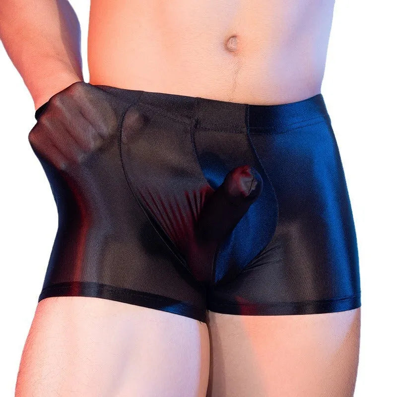 Men's seamless nylon boxer shorts in red with mid waist design and hip lift support feature