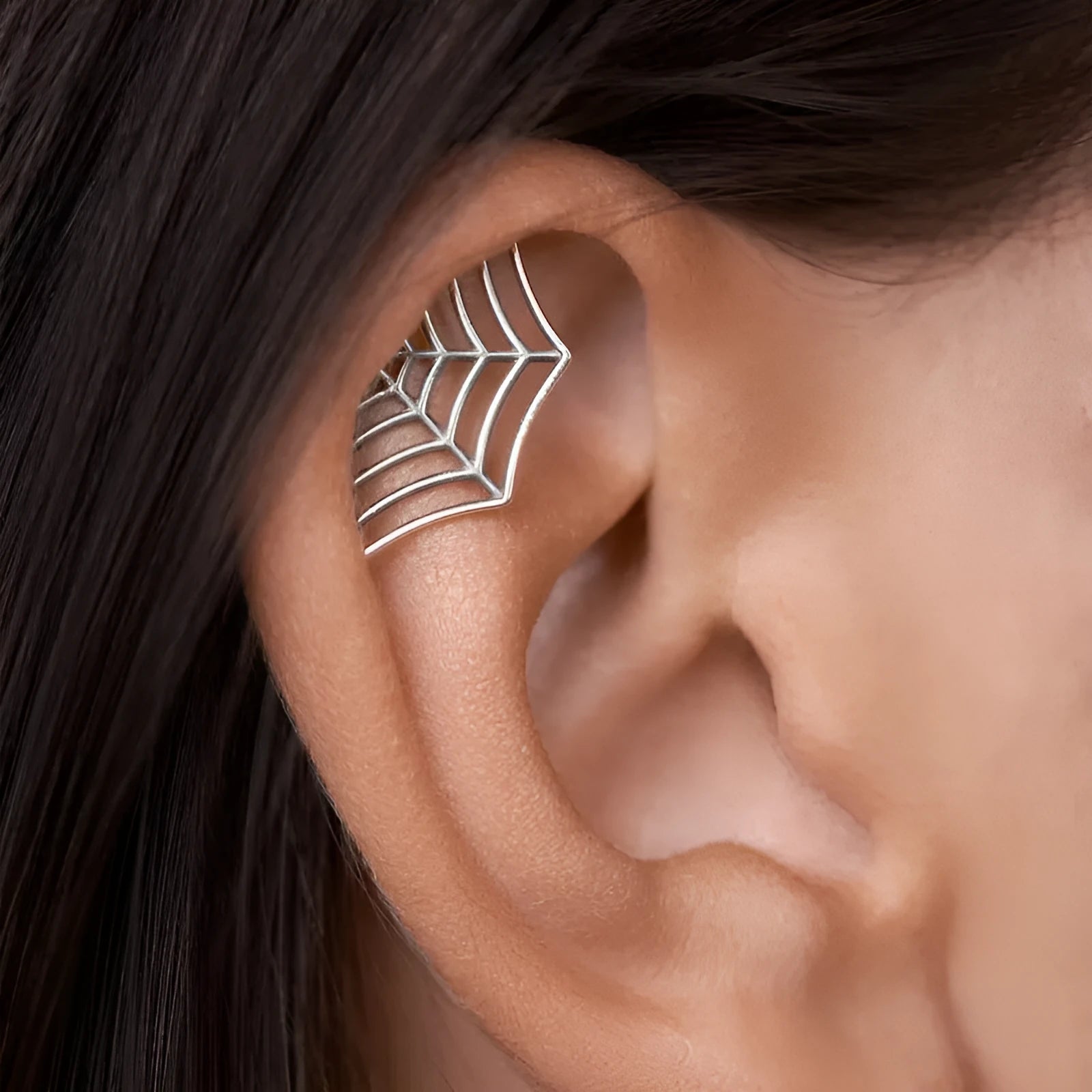 Spider web stud earrings geometric mesh design gold silver metal electroplated