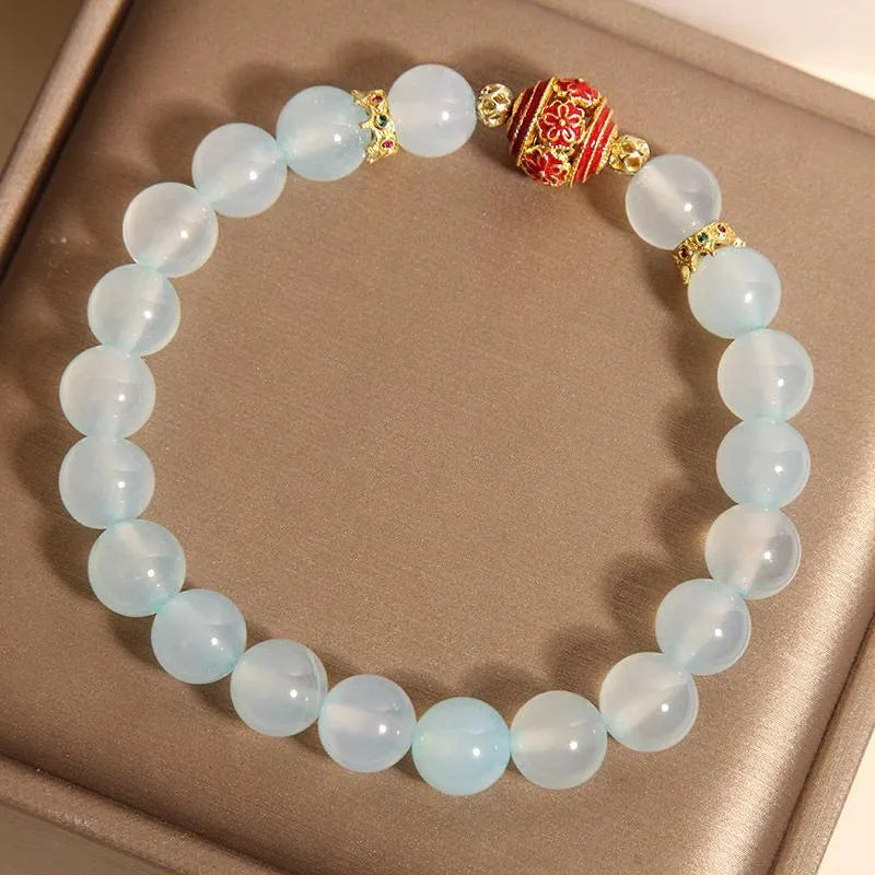 Blue agate crystal bracelet for women with flange colour balls in Japanese-Korean style
