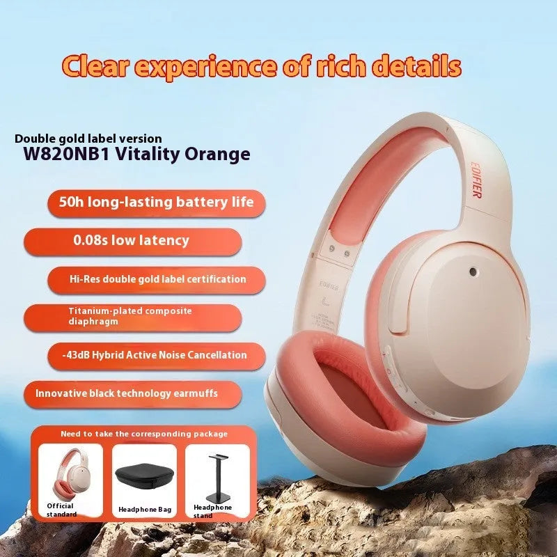 Active noise reduction Bluetooth headset in grey with head-mounted design and over-ear cups