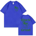 Men's loose fit linen T-shirt with green coffee cartoon design in multiple colour options