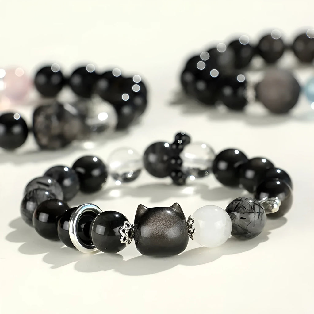 Silver stone fox crystal beaded bracelet with electroplated finish and mixed crystal colours