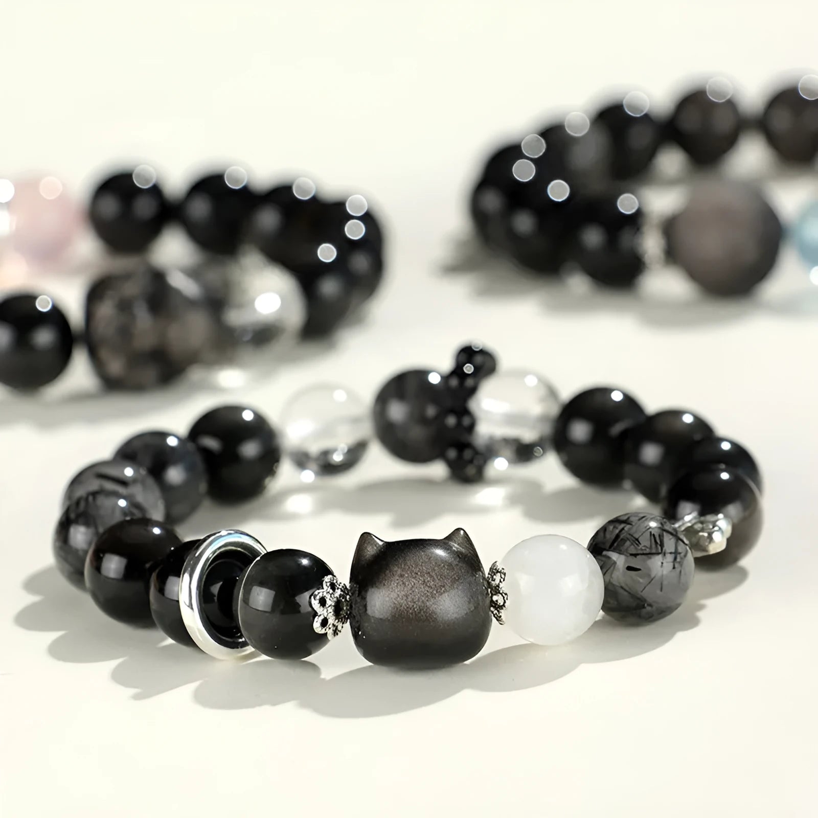 Silver stone fox crystal beaded bracelet with electroplated finish and mixed crystal colours