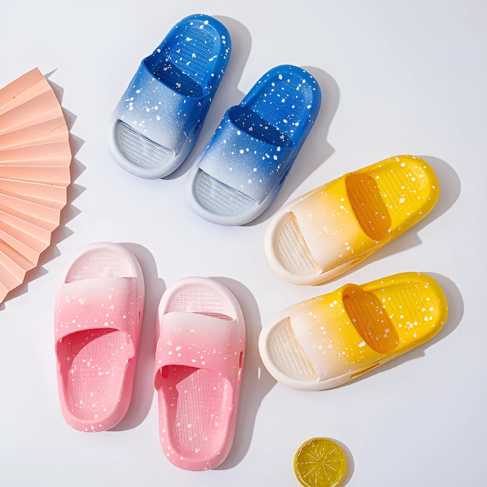 Children's gradient colour PVC summer slippers with open-toe design on non-slip sole