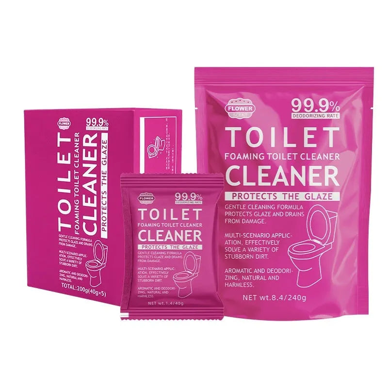 Toilet descaling bubble powder in blue or pink fragrance, 240g bag or box of 5 sachets.