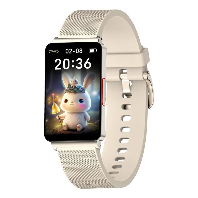 Black Blood Glucose EP08 smart fitness tracker bracelet on a wrist, showing its touch screen.