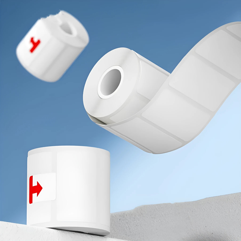 Roll of white 40x40mm thermal adhesive label paper with 160 sheets for retail pricing