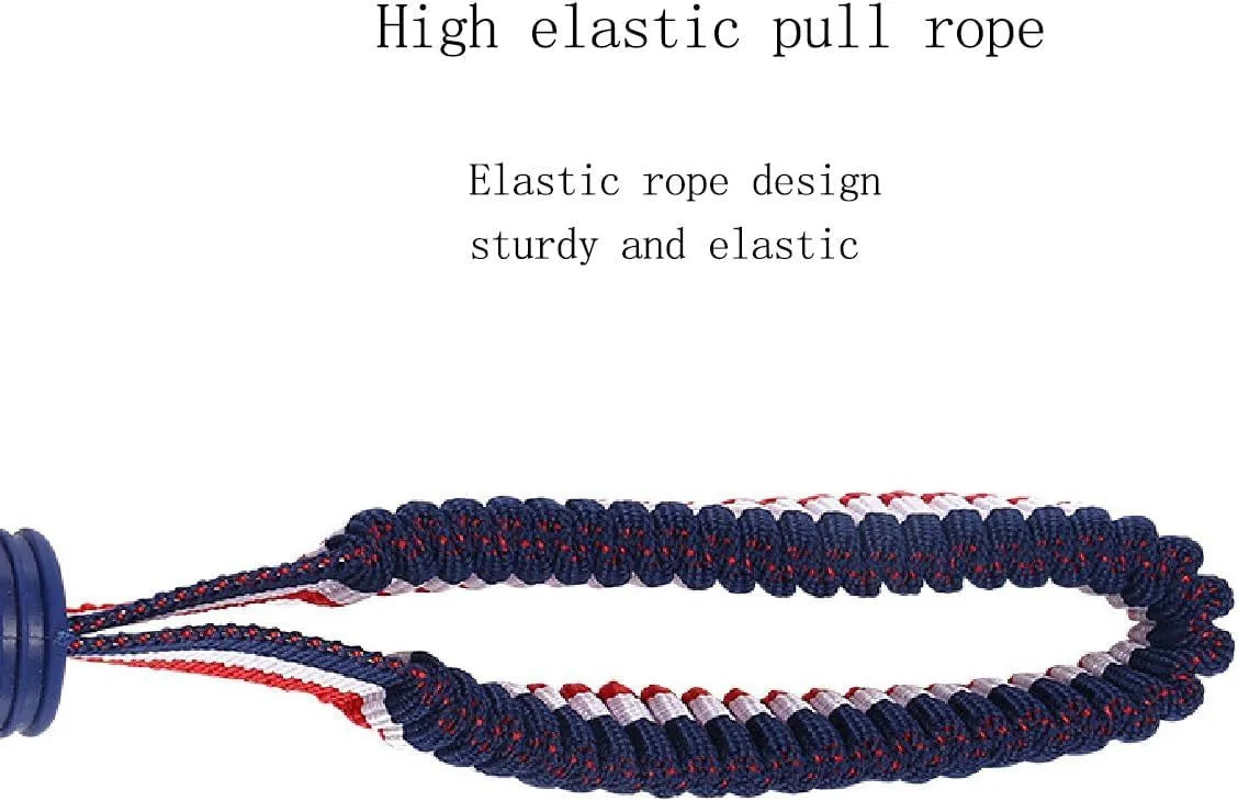 Blue natural rubber dog ball attached to a rope for tug-of-war and dental cleaning.