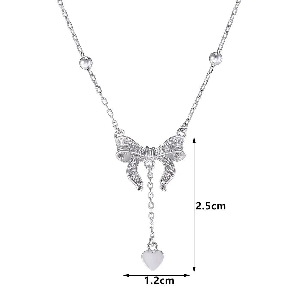 S925 silver butterfly heart clavicle chain necklace with adjustable 40cm-45cm chain