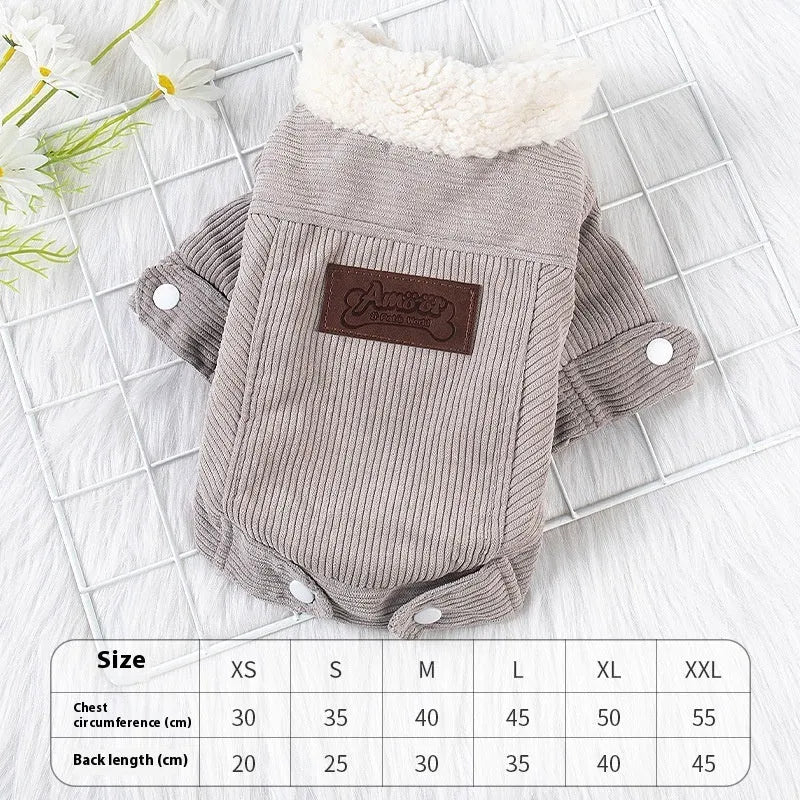 Lambswool grey padded dog vest with fleece lining for winter warmth.