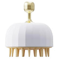 Four pet shampoo massage brushes in green, pink, and white colours with double-sided design and drain holes