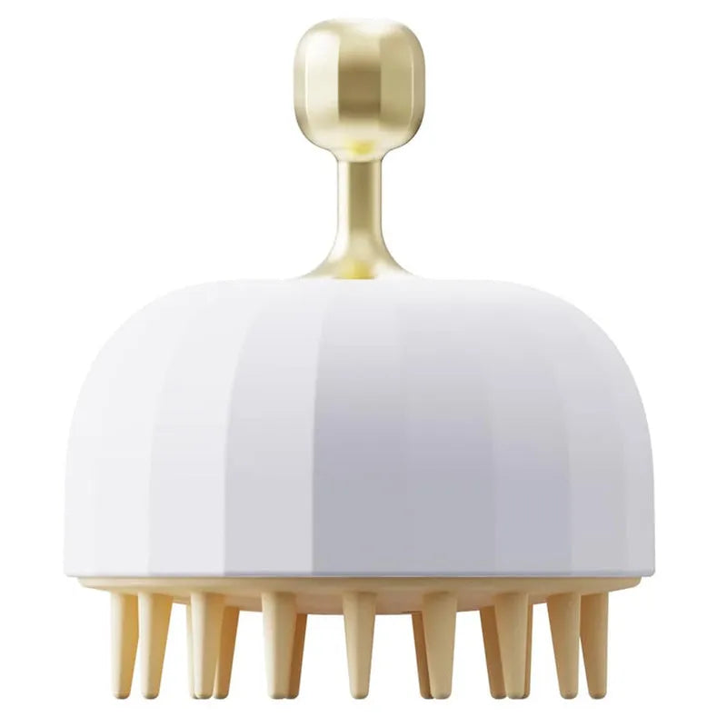 Four pet shampoo massage brushes in green, pink, and white colours with double-sided design and drain holes