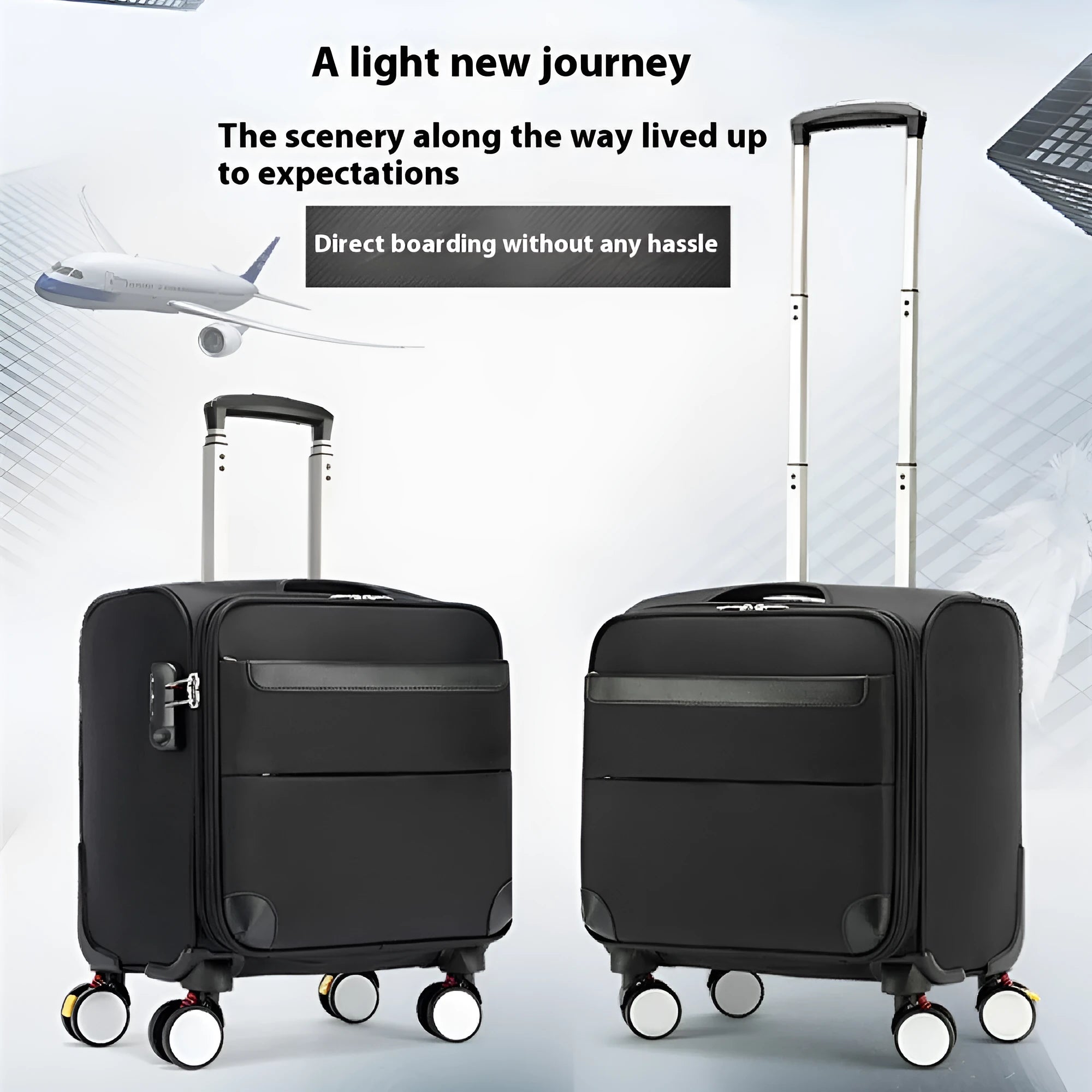 18-inch black Oxford cloth business suitcase with universal wheels for travel