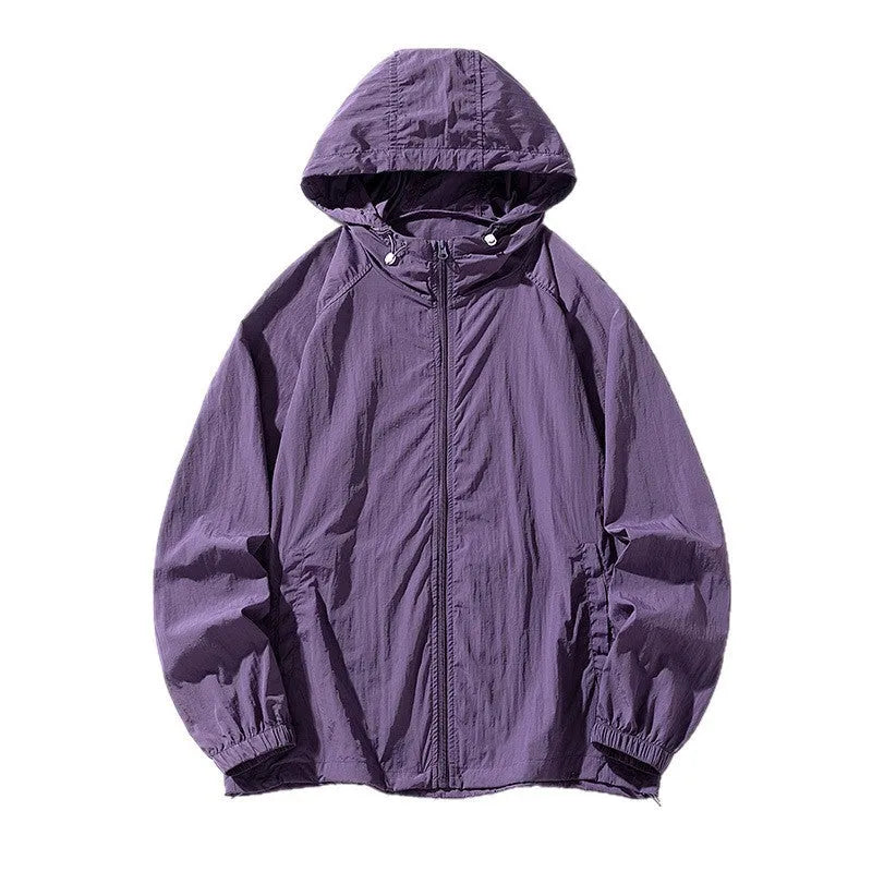 Loose-fit thin nylon blend outdoor sports jacket shown in light grey colour