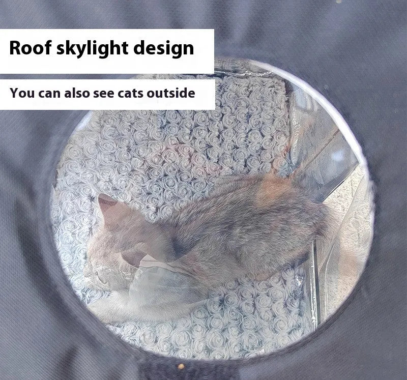 Black waterproof outdoor cat house with reflective striped sunroof, Oxford cloth and PE polypropylene hollow sheet pet bed