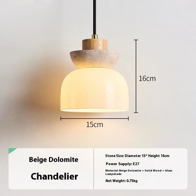 Japanese style log cream droplight with warm bulb, 15x16cm, for bedside or study