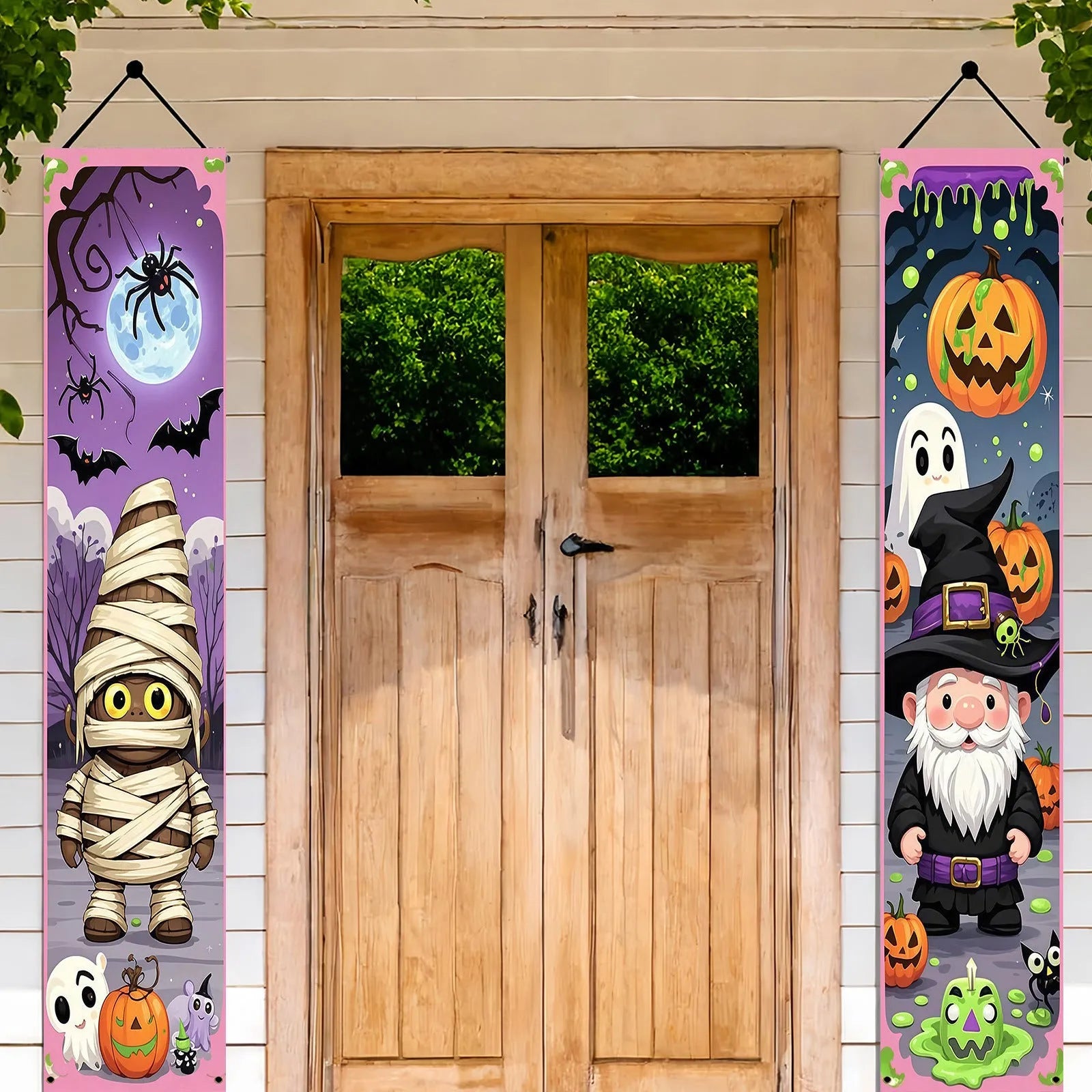 Orange and black Halloween couplet decorations hanging flag measuring 30x180cm