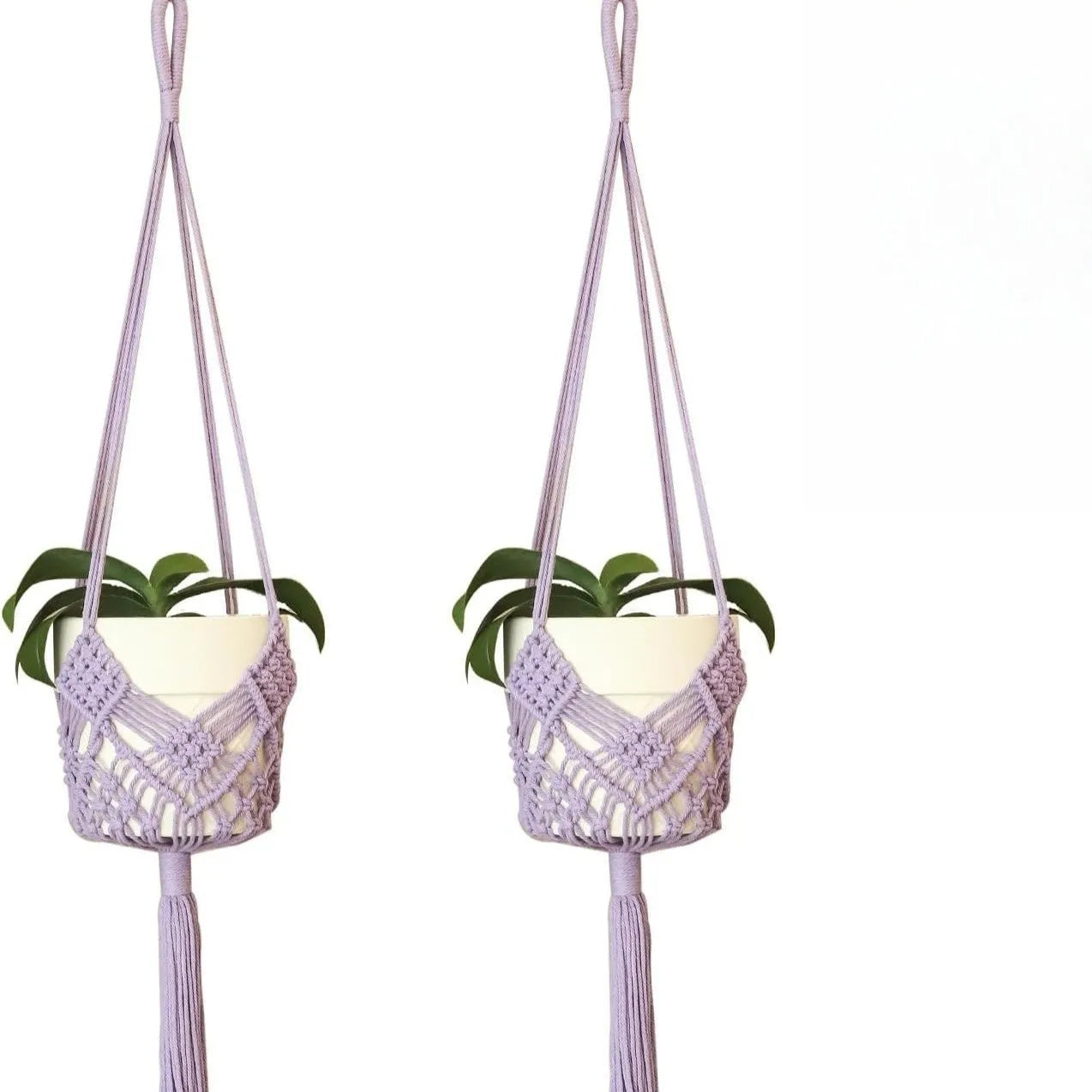 Hand-woven polyester cotton flower pot in natural colour with woven net pocket design
