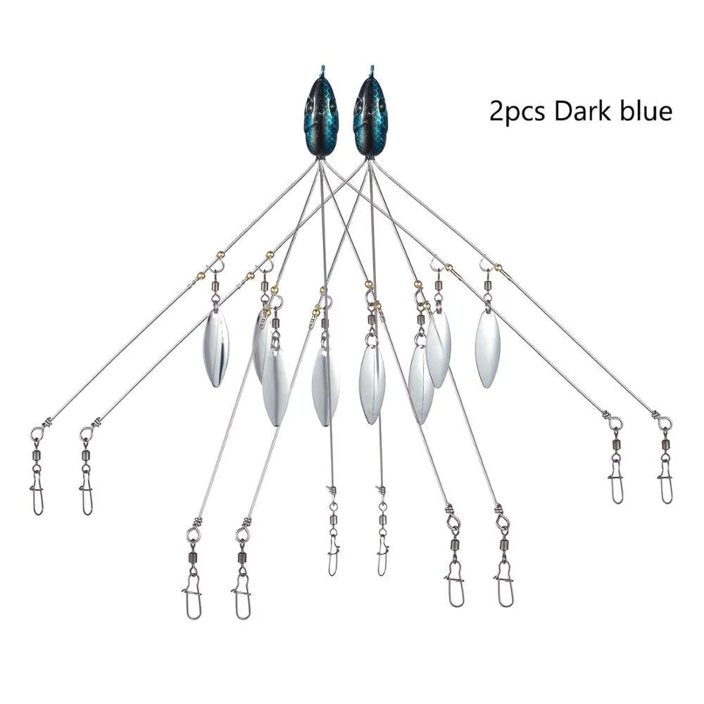 Bassdash umbrella fishing lure rig with 5 swivels and rotating metal sequins in green colour