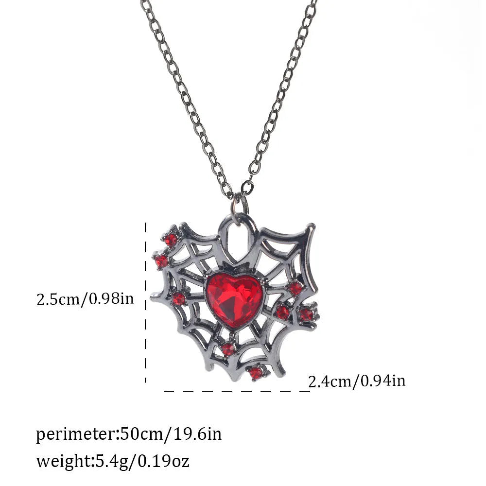 Gothic zinc alloy necklace with electroplated bat and spider pendant designs for Halloween.