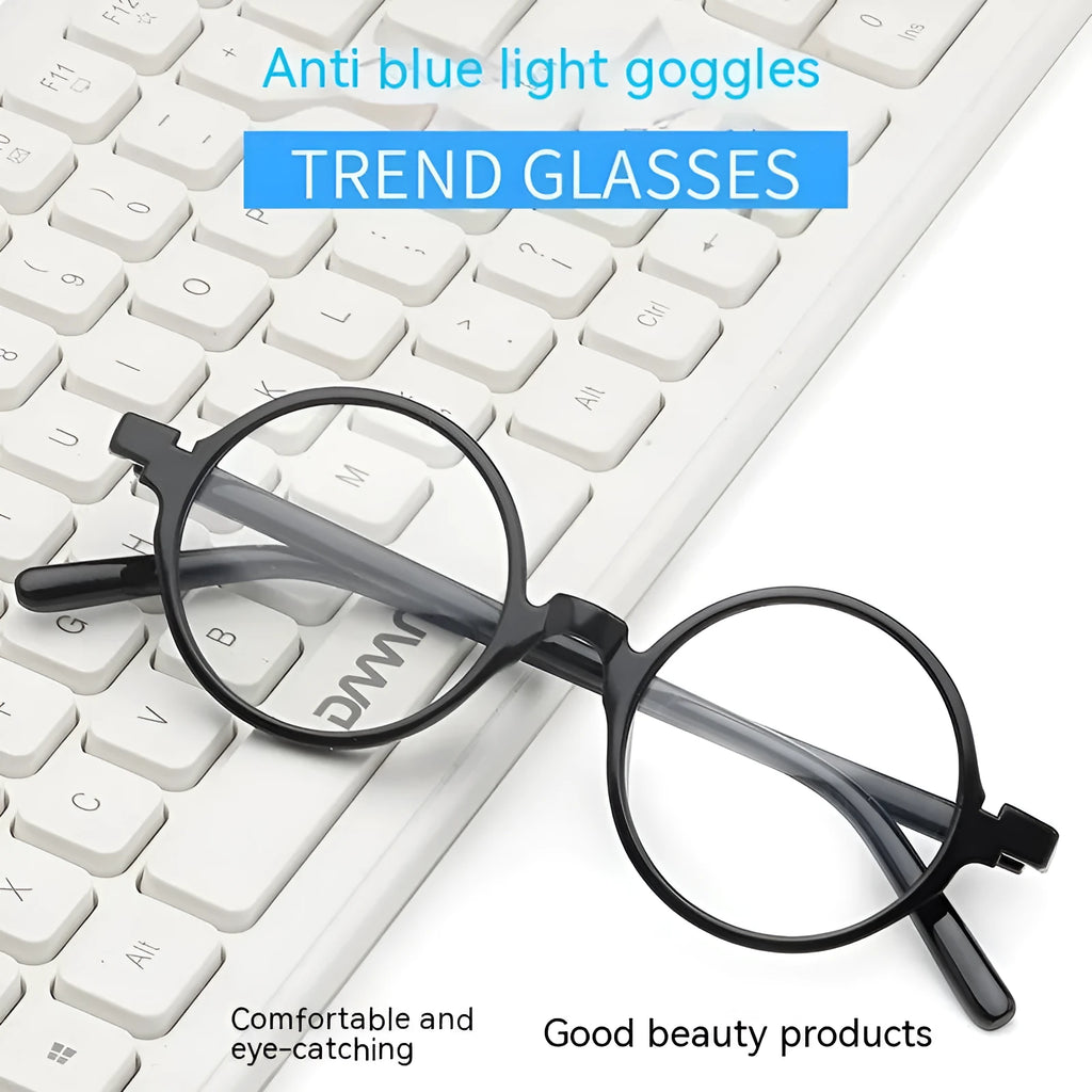 Retro round flat mirror glasses with PC frame in four colour options for Instagram style fashion