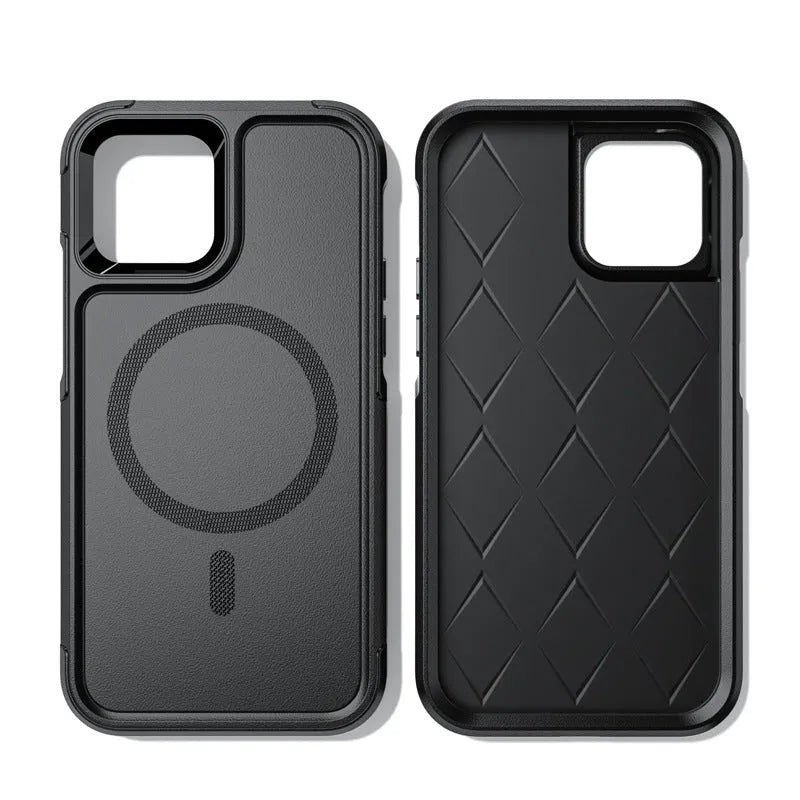 Black shatterproof magnetic phone case for Apple iPhone 12 and 13 series models