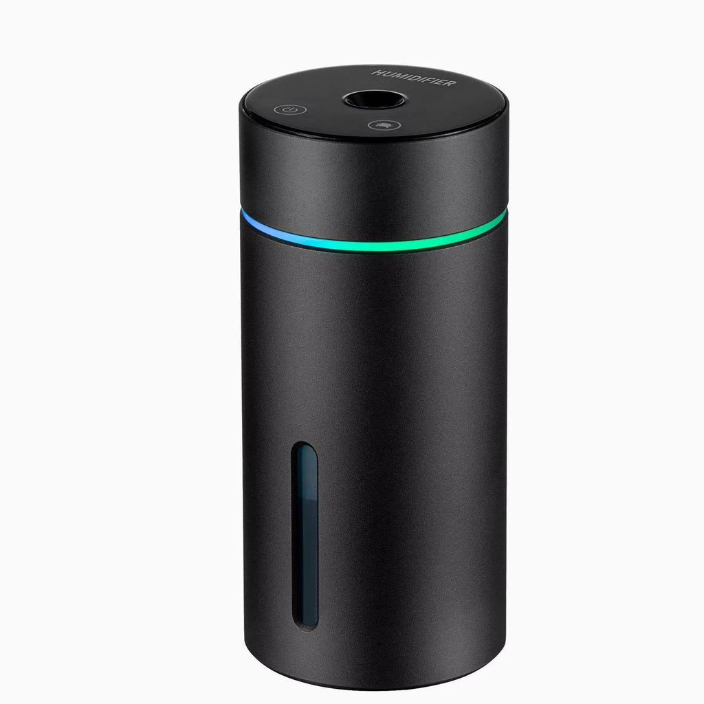 Black aluminium car humidifier diffuser with USB cable and 260ml water capacity