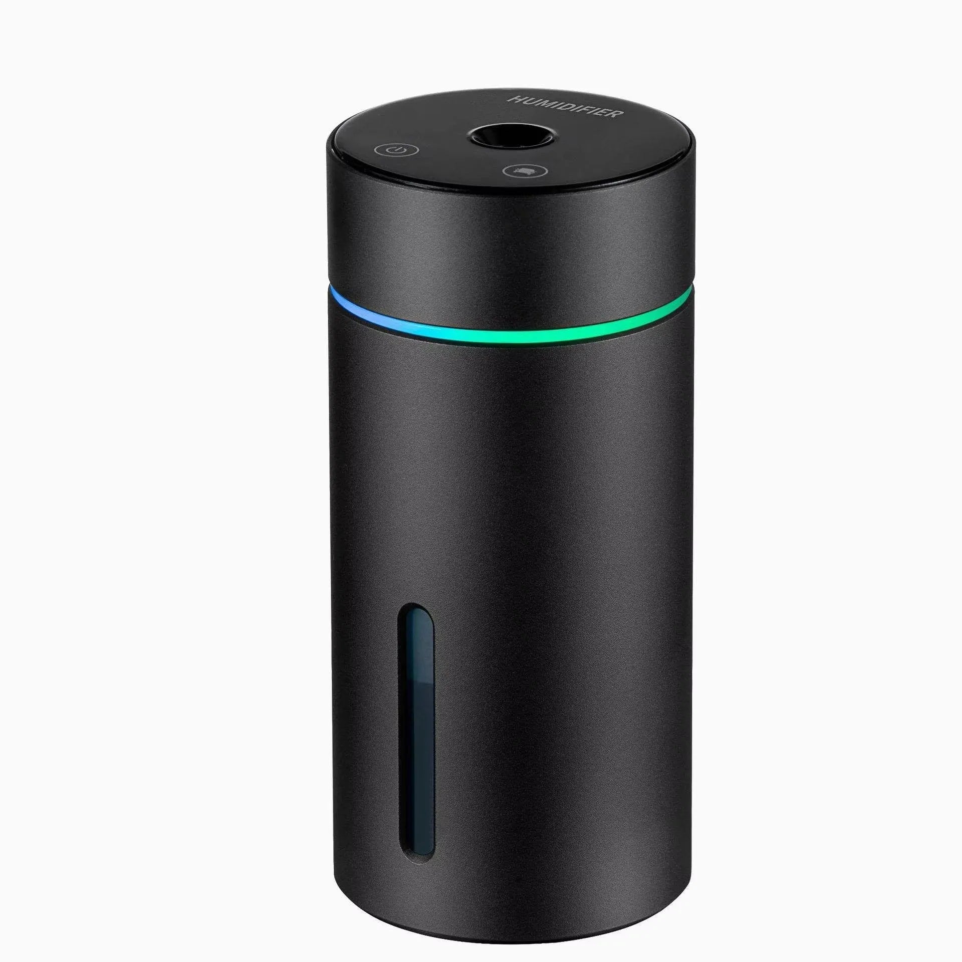 Black aluminium car humidifier diffuser with USB cable and 260ml water capacity