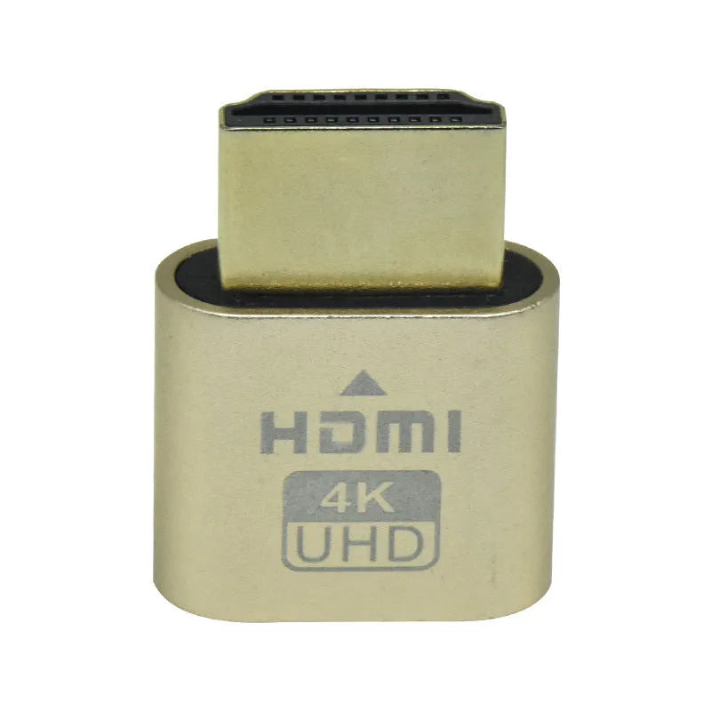 Graphics card virtual display dongle with HDMI or DP connector in black, gold, or silver finish.