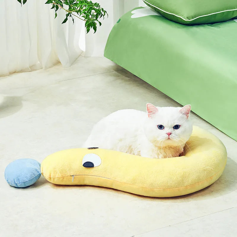 Blue soft fleece pet cushion bed for cats and dogs measuring 62cm by 39cm