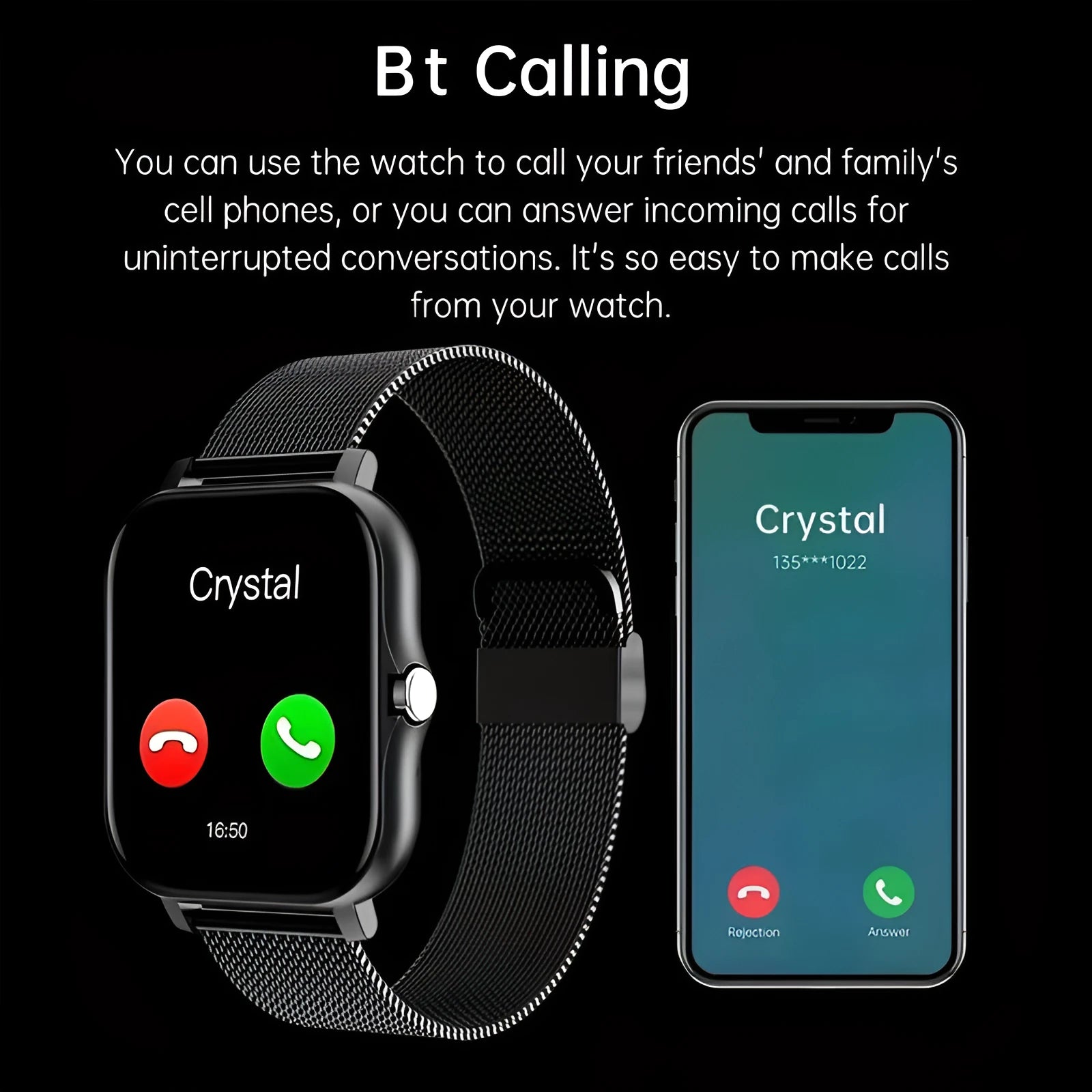 A smartwatch with a 1.44-inch screen showing a fitness stat interface, on a silicone strap.