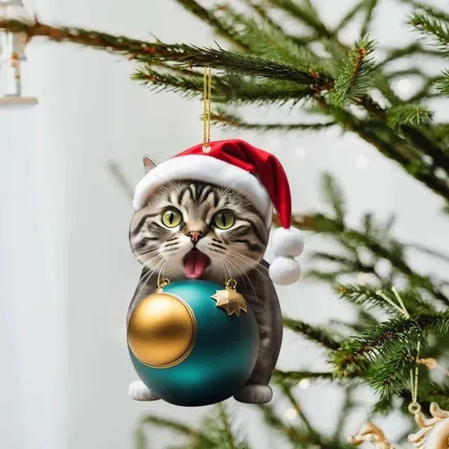 Christmas car hanging ornament featuring cartoon kitten design in transparent acrylic