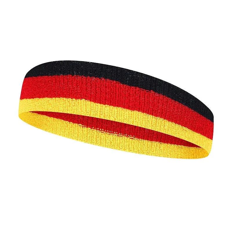 Multi-colour sports headband for adults in seven colour combinations including black red yellow
