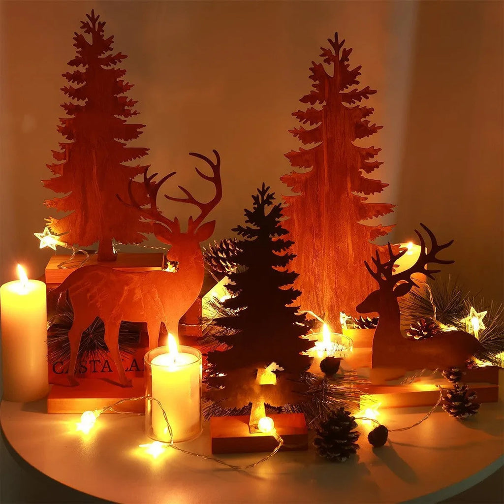Three metal rusty Christmas tree elk decorations with American style iron construction