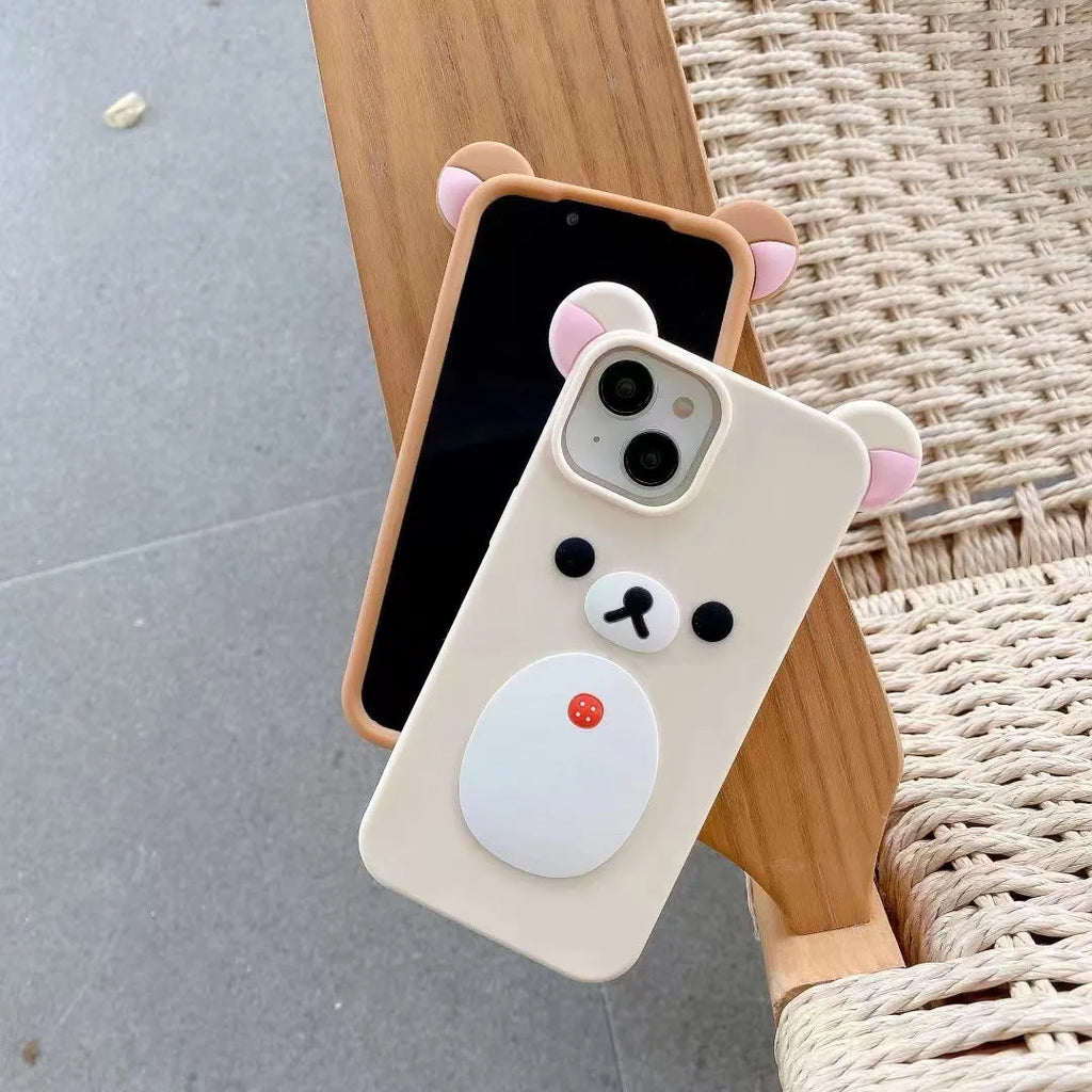 Brown and white cartoon silicone phone case with 3D relief for iPhone models