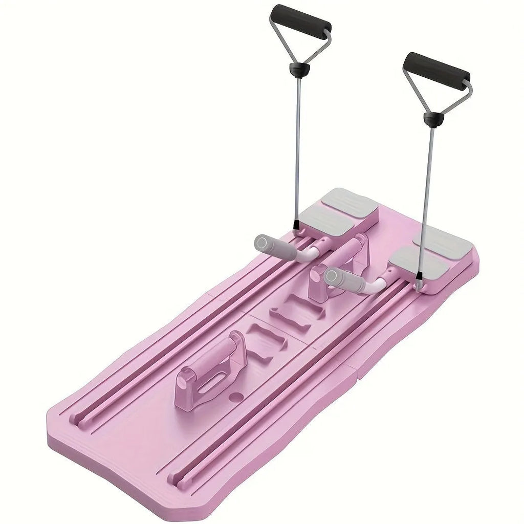 Multifunctional supine fitness board with wheels in blue colour for abdominal workouts