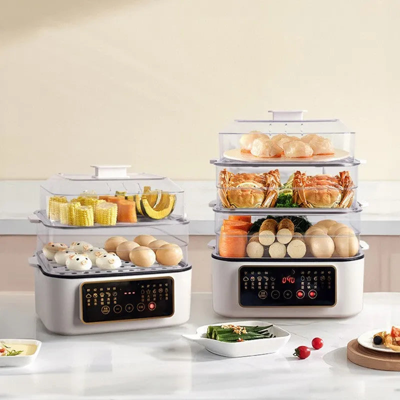 28 litre capacity electric kitchen steamer with stainless steel rack and automatic measuring function