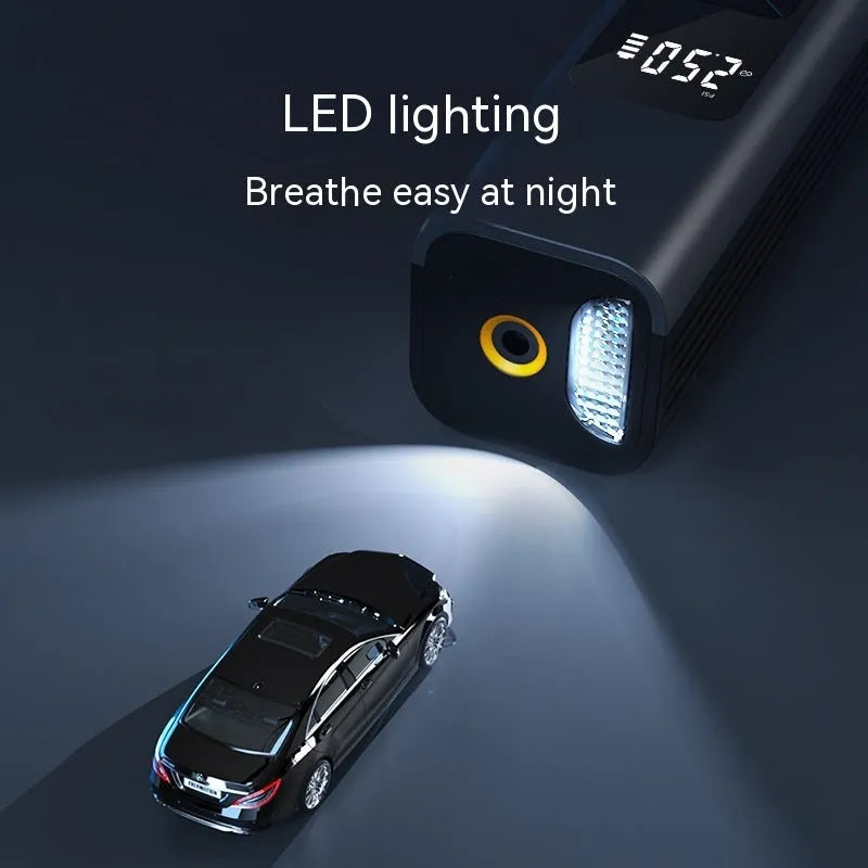 Wireless digital display car tyre inflator and vacuum cleaner with storage bag and accessories
