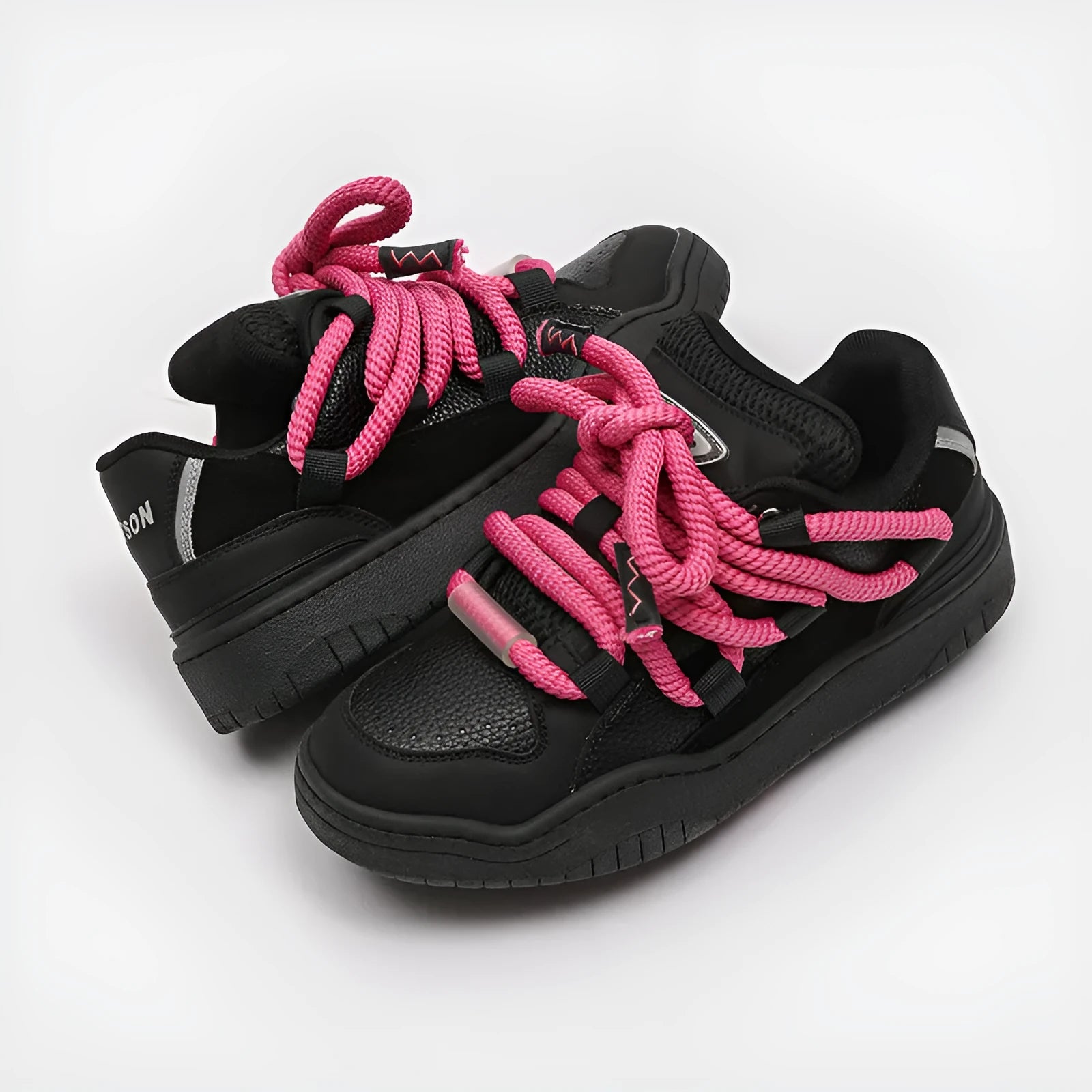 Unisex casual lace-up shoes with thick rubber sole in various colours including denim blue and milky white