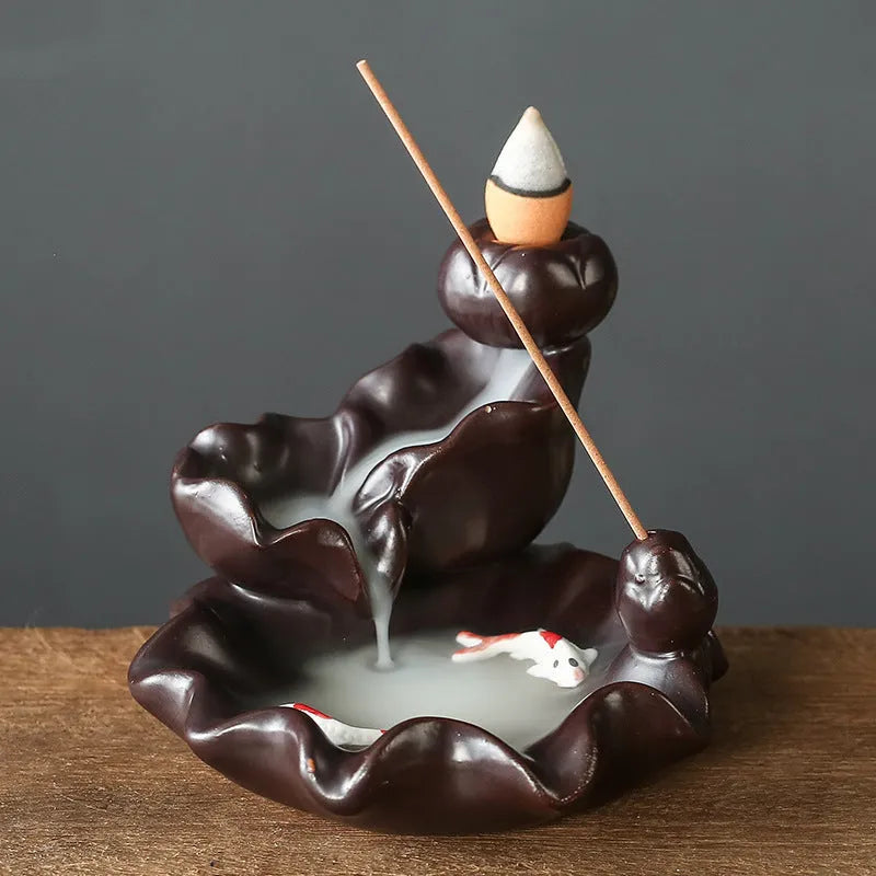 Ceramic backflow incense burner in a modern simple style, shown in one of four colour variations.
