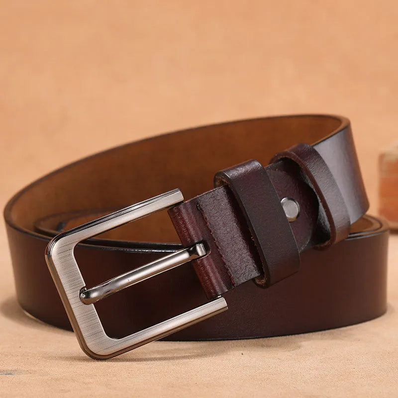 Fashion square head needle buckle jeans strap in black or brown, showing alloy buckle and casual belt.