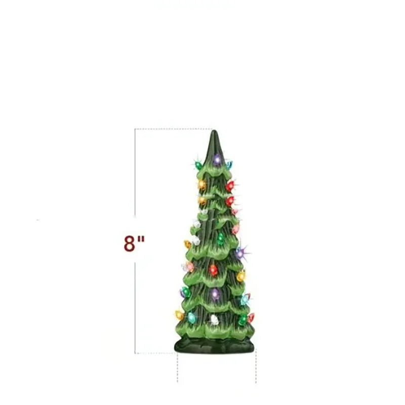 Set of three white resin Christmas tree lamp ornaments in 20cm, 25cm, and 30cm sizes with LED lights.