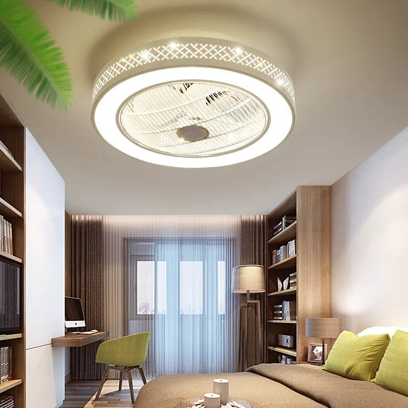 55cm pastoral style LED ceiling fan light with concealed metal blades in chandelier housing